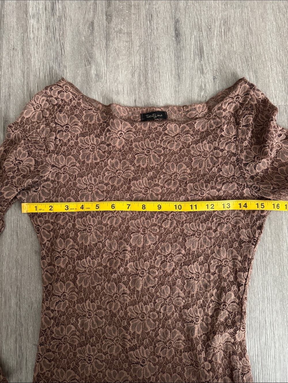 Forever 21 Light Brown Floral Lace Long Sleeve Sheer Top - Picture 6 of 9